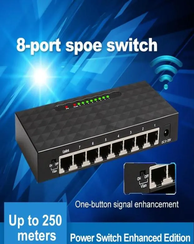 Ağ Anahtarları 250m Spoe Anahtar Ethernet, 8 10100Mbps Ports 6 POE Splitter IP Camerawireless APCCTV Kamera S6984534