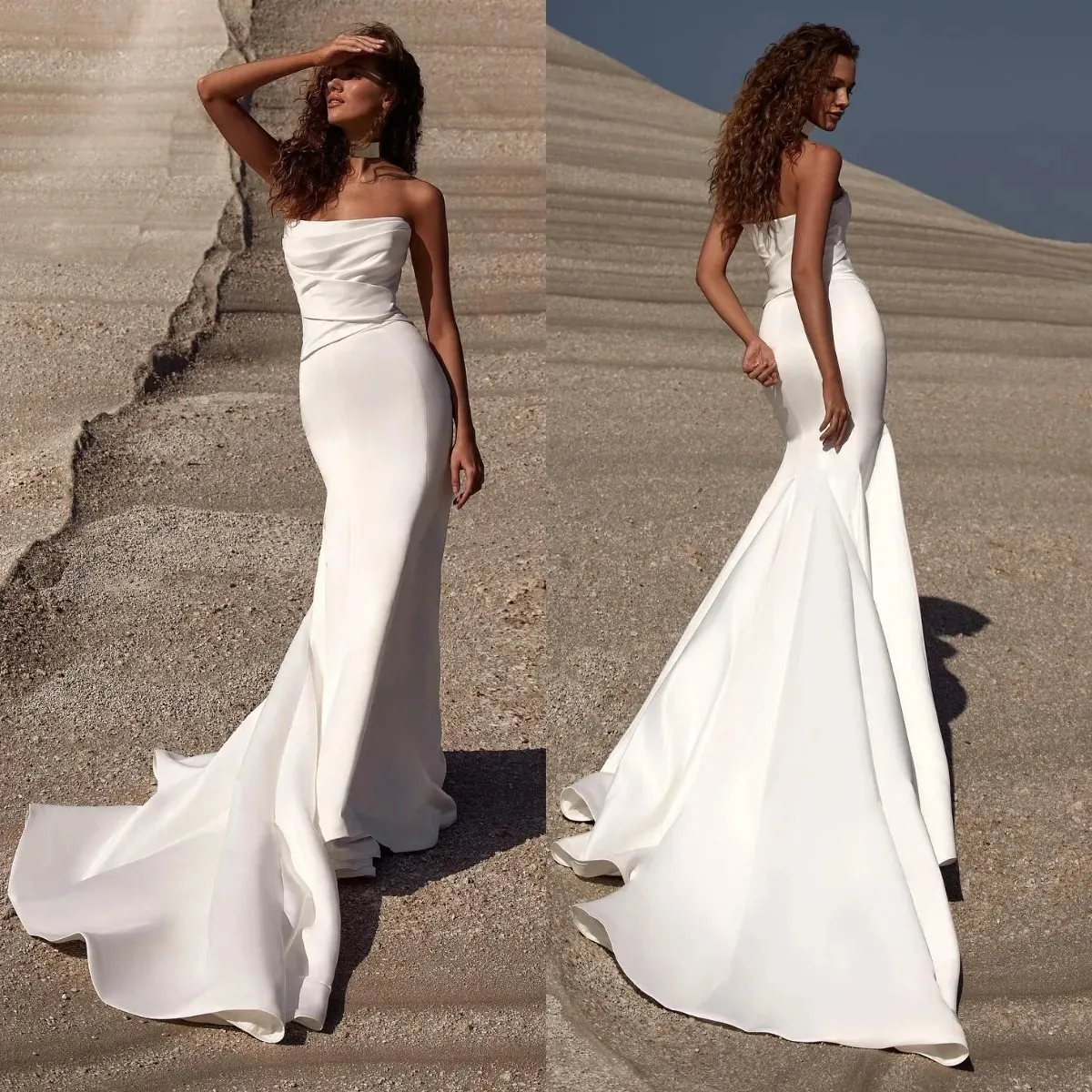 Milla Nova robes de mariée sirène sans bretelles plis robe de mariée en Satin dos nu balayage Train robes de mariée de mariage YD