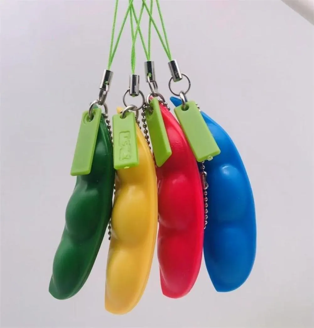 SqueezeaBean Pea Pers Toys Einfacher Schlüsselanhänger Schlüsselanhänger Squeeze Soybean Fingerpuzzles Rot Grün Blau Gelb Farbe Soy Bea9673330