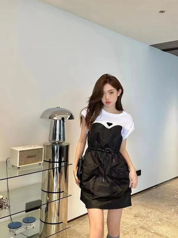 Fashion designer women's casual dress classic patchwork dress letter pattern summer short sleeved high quality women's clothing