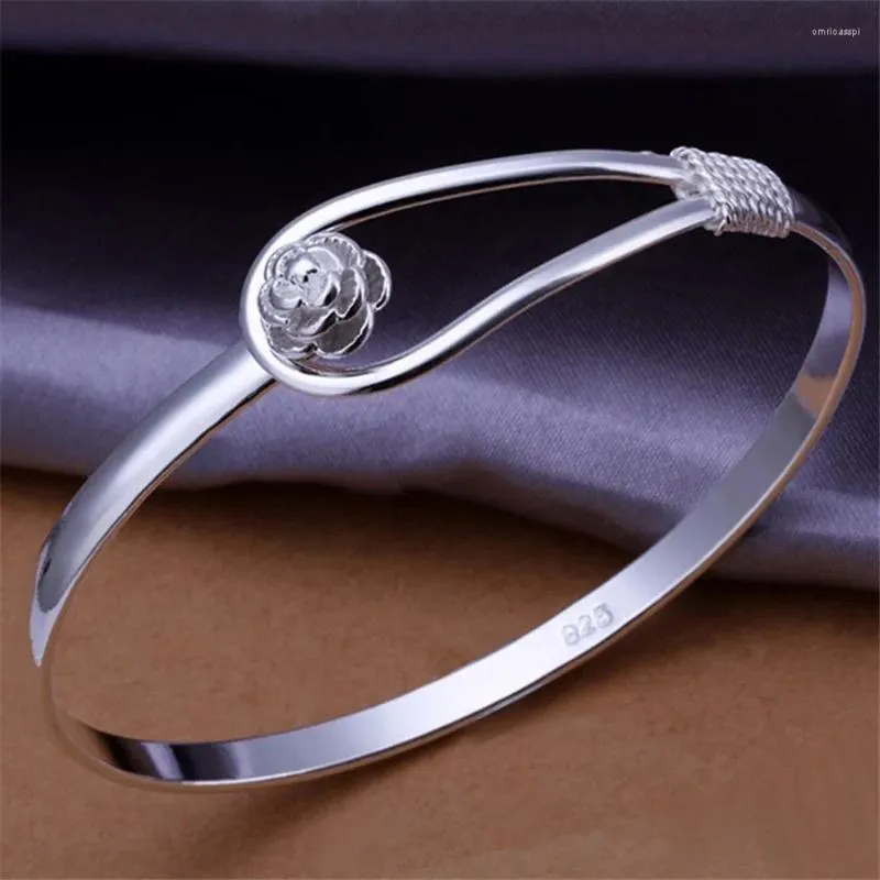 Bangle HSZSHOP Factory Direct Special Valentine's Gift Silver Color Jewelry Fashion Women Flower Bracelets Wedding B179