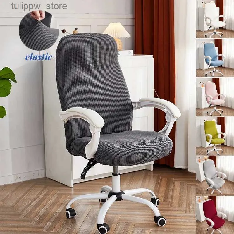 Stuhlhussen, Polarfleece, Bürostuhlbezug, einfarbig, Computerstuhlhussen, elastischer Sesselbezug für Wohnzimmer, Arbeitszimmer, Gaming-Stuhl, L240315