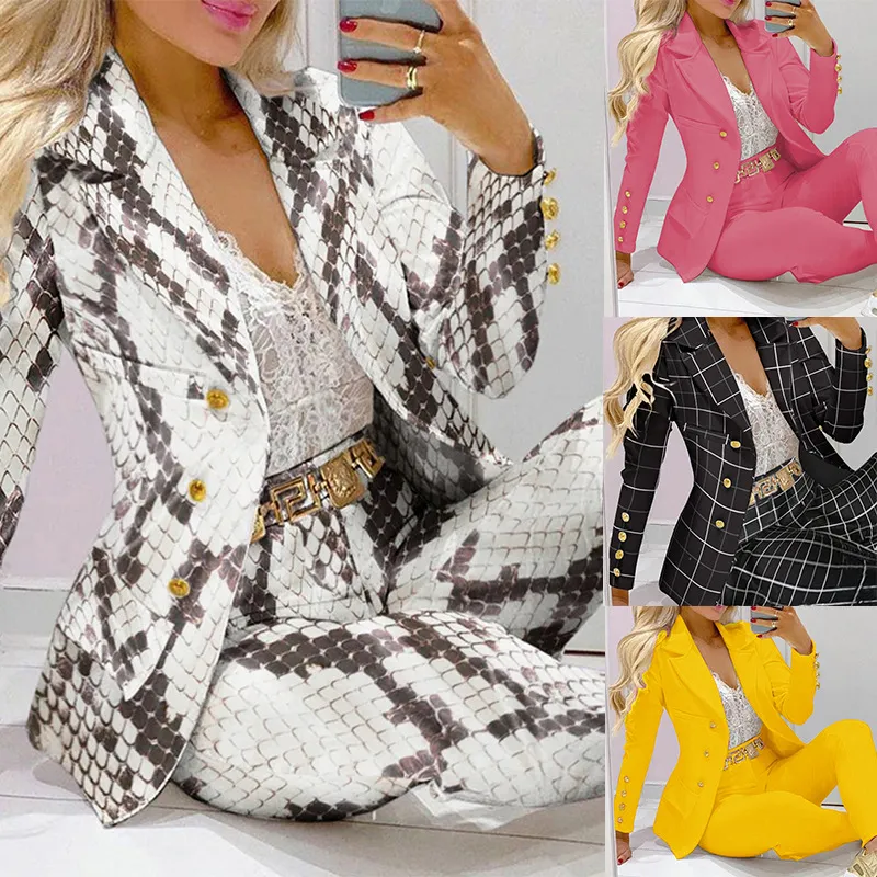 Vetgedrukte en mooie dames slanke rechte broek Casual pak geprinte gezondheidsdoek stof geel zwart roze slangenprint - maak een statement ast58585