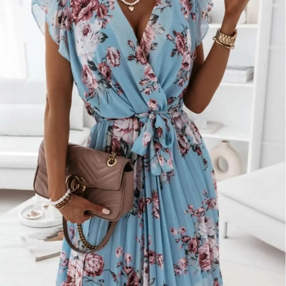Chiffon Floral Pleated Mini Dress with Cap Sleeves and Rhinestone  Decoration, V-Neck Waist Fragmented Flower Wrap Style from Dhgate Basic &  Casual Dresses - price 19.9
