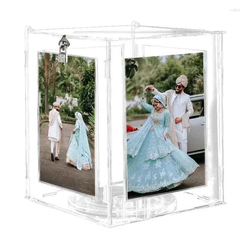 Boîte d'enveloppe de mariage, fournitures de fête, support transparent avec cadre photo, serrure à lettres pour réception nuptiale