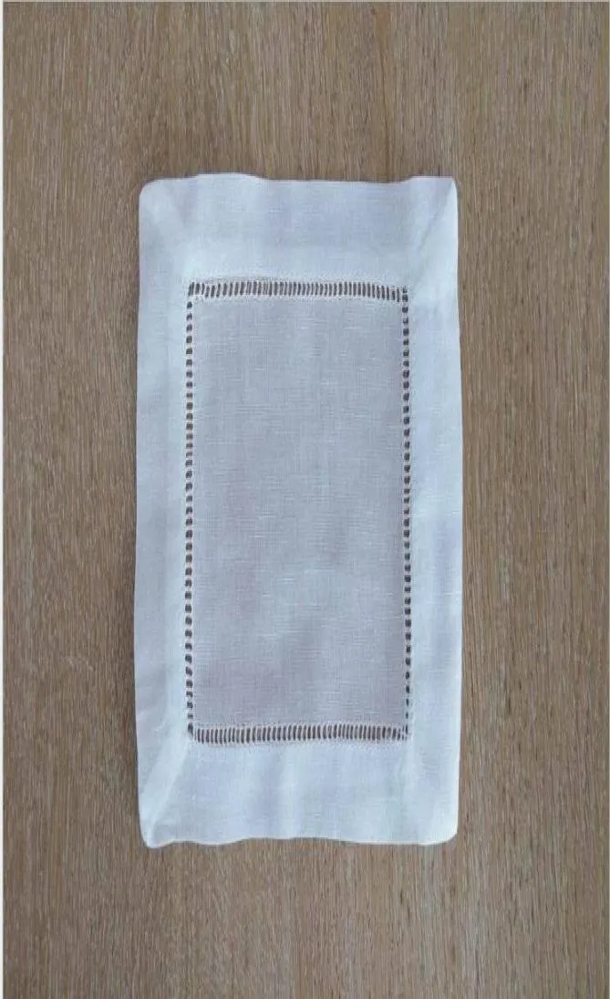 Beyaz Linencotton Hemstitched Kokteyl Peçeteleri 5 PCS 6 Quot x 6quot merdiven etek bitki bezi peçete bardak altlıkları3503282