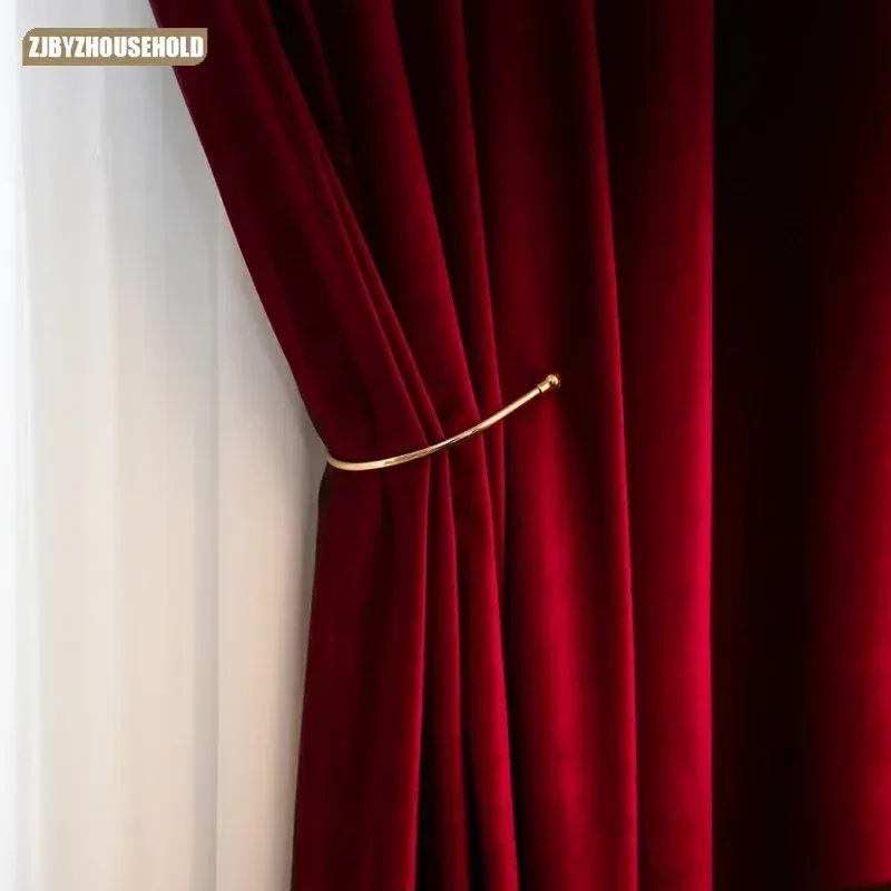 Rideaux Rideaux lumineux en velours occultants personnalisés pour salon salle à manger chambre de luxe postmoderne nordique vin rouge rideau tissu occultant