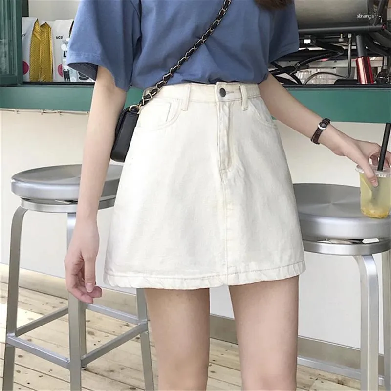 Skirts Casual Spring Summer Solid High Waist Mini Women A-Line Skirt Vintage Female Kawaii Students Empire Above Knee Slim