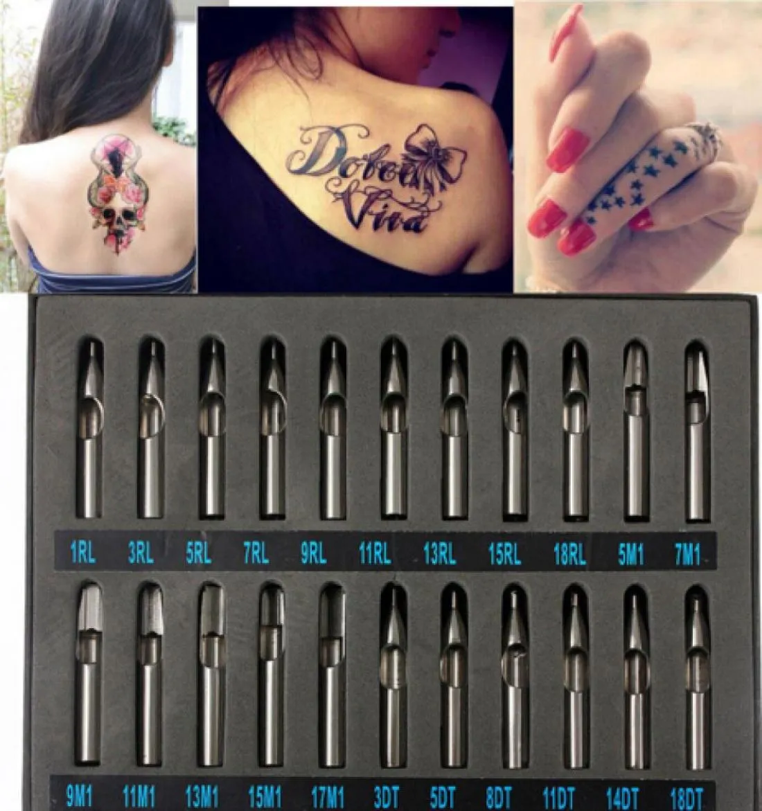 Professionelles Pro-Tattoo-Zubehör, Edelstahl-Spitzen-Set, Maschinengewehr-Griff-Set, Düse, 22 Stück, 4932449