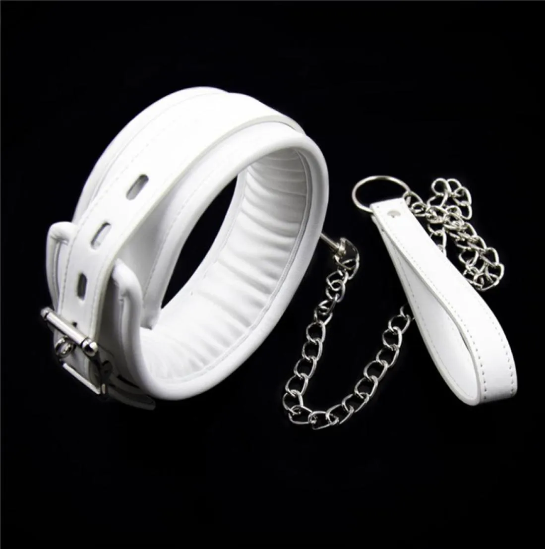 White Collars Collar with Chain Fetish SM Slave Neck Cuffs BDSM Bondage Restraints Sex Products for Couples Sex Toys Women Men5336087