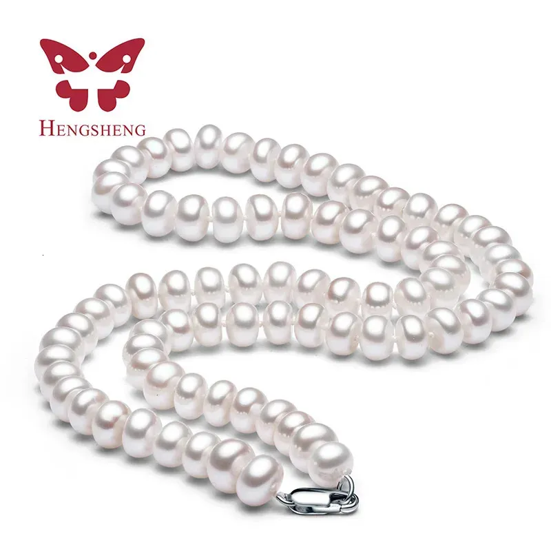Biały naturalny naszyjnik z pereł słodkowodnych dla kobiet 8-9 mm Naszyjnik biżuteria 40 cm/45 cm/50 cm Naszyjnik mody 240326