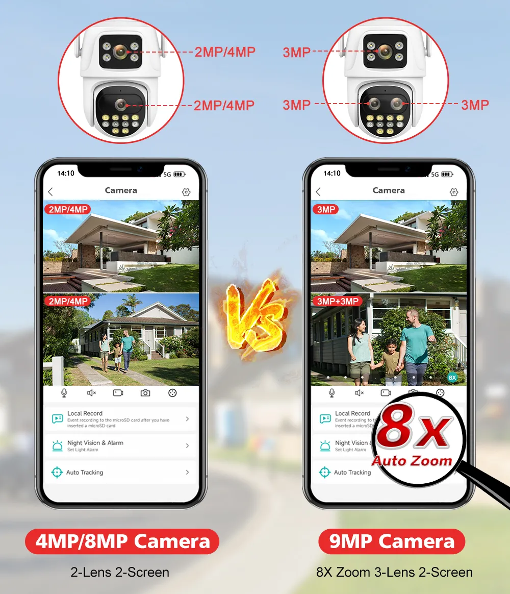 8MP dubbel scherm en dubbele lens Wifi-bewakingscamera Ai Auto Tracking Kleur Nachtzicht Bluetooth Outdoor PTZ-beveiligingscamera