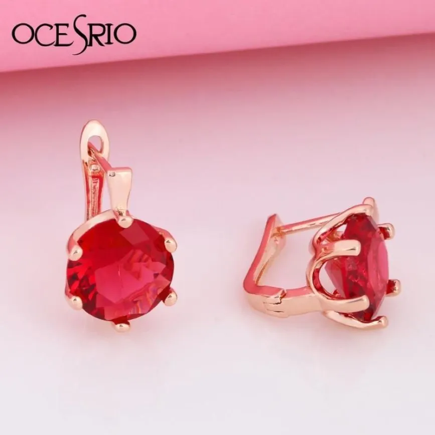 Lámpara colgante de moda para mujer, aretes grandes redondos rojos, piedras de circonia cúbica, oro 585, joyería para fiesta y boda, Ers-r43274M