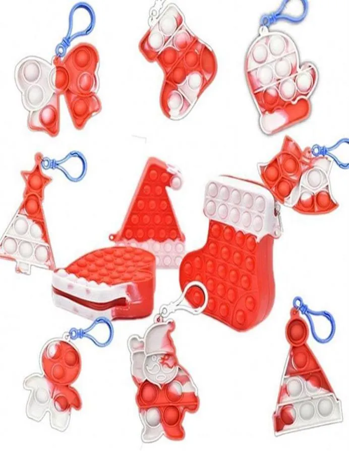 Zintuiglijk speelgoed Feestartikelen Push Kerstserie Kinderen Bubble Sleutelhanger Kerstman Gingerbread Man Treea184481689