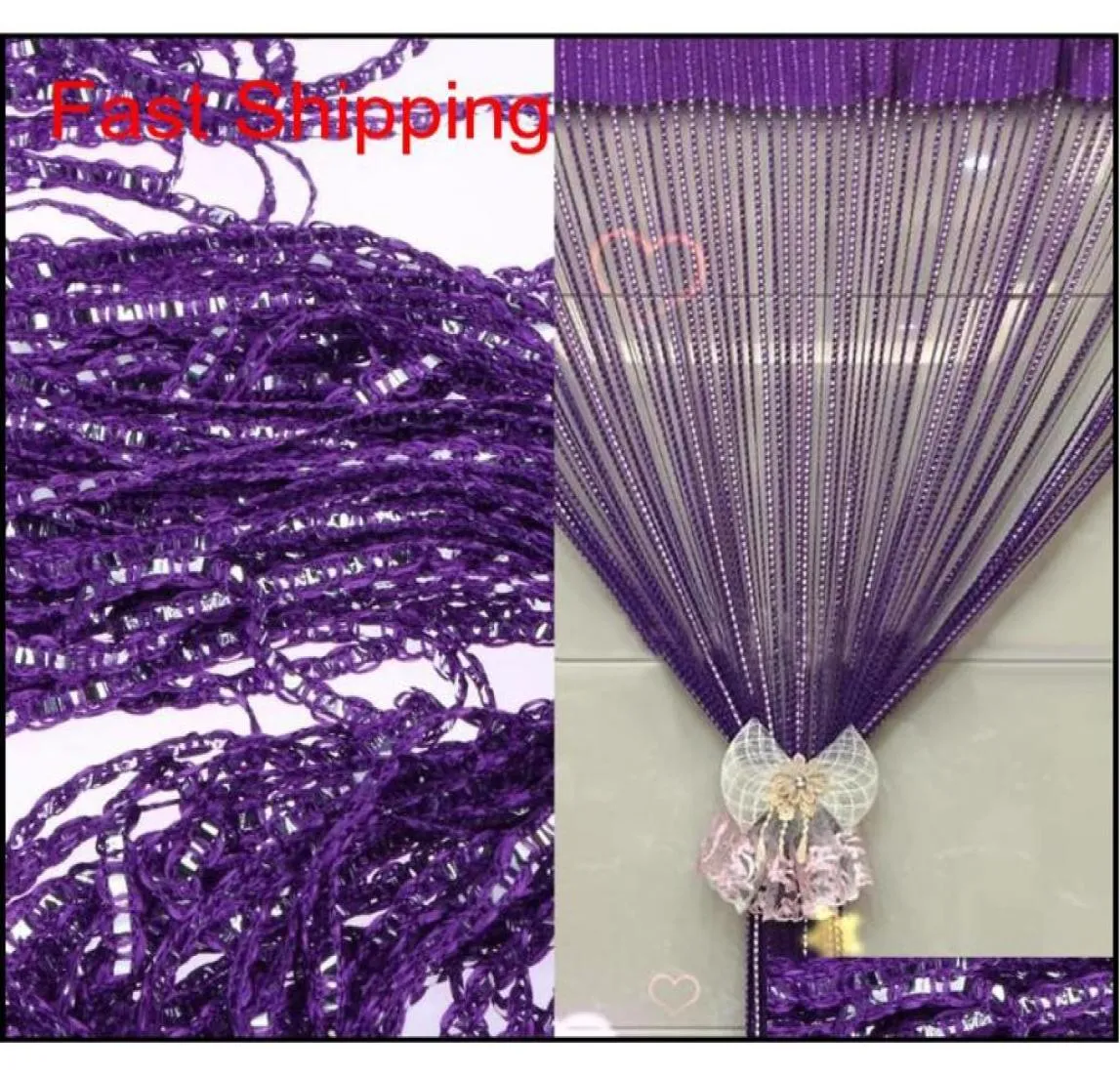 Curtain Drapes Modern Cute Flash Line Shiny Tassel String Door Curtain Window Room Divider Valance Home qylsfz packing20101527220