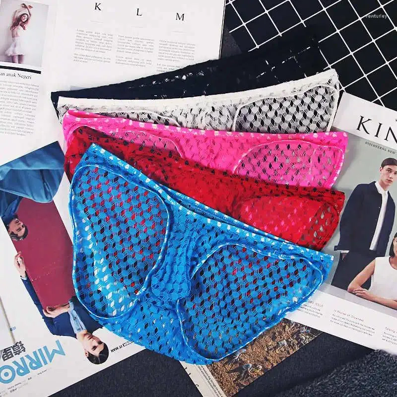 Underpants Wholesale 5pcs/lot Sexy Lingerie Underwear Men Bikini Briefs See Through Grid Panties Males Gays Cueca