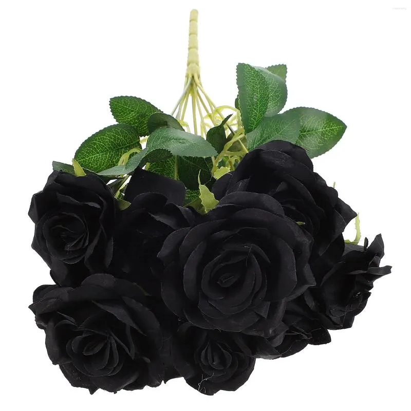 Decorative Flowers Simulation Black Rose Fake Flower Decor Halloween Present Bouquet Artificial Simulated