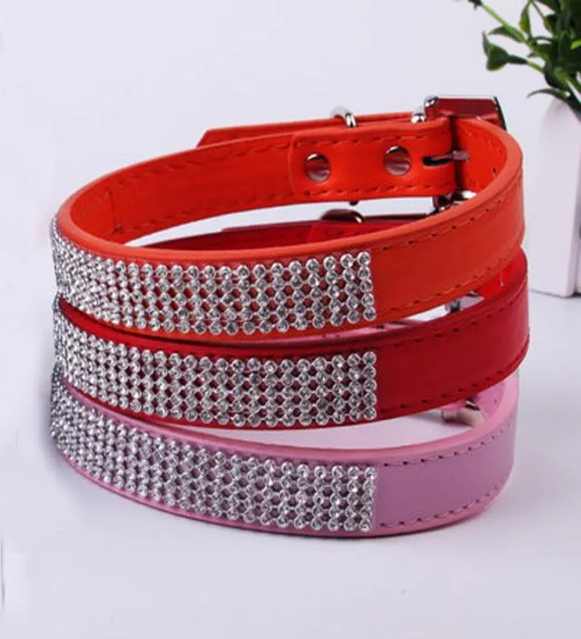 Colliers de chien en cuir suédé réglables, 6 couleurs entières, 4 tailles, mignons strass pour animaux de compagnie, légers, portables, délicats, DH0289915062