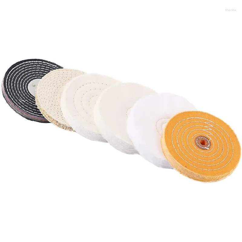 Conjunto de rodas de polimento de algodão em polegadas para moedores de bancada ou brocas-branco amarelo preto