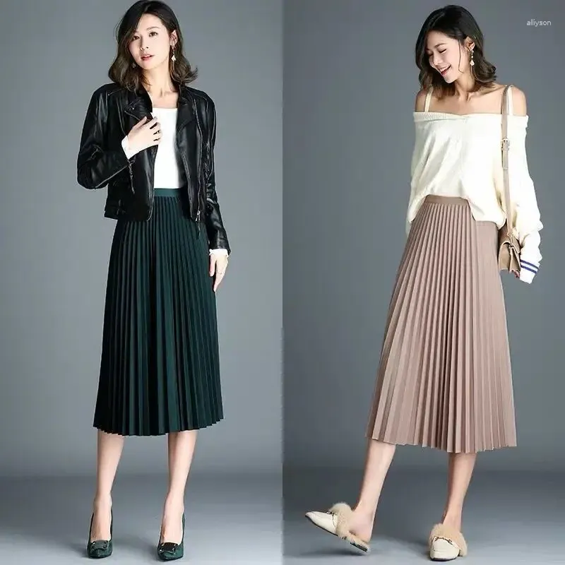 Skirts Autumn And Winter Skirt Women's High Waist A- Line Expandable Long Pleated Woman Mujer Faldas Saias Mulher