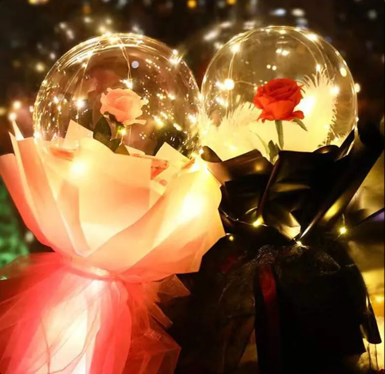 Valentines Day LED Bobo Balloon Rose Bouquet - Luminous Light Up Gift ...