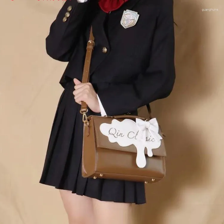 Cordão japonês jk uniforme doce lolita bolsa feminina bonito bowknot plutônio zíper bolsa de ombro kawaii menina sacos para 2024 loli cos