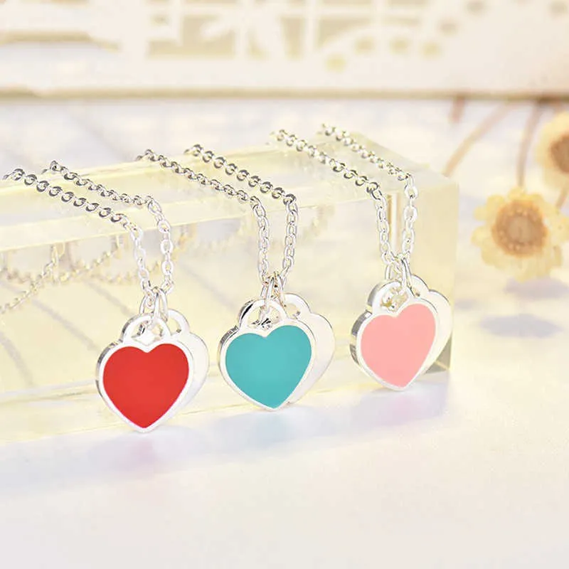 Designer minimalistische Liebe Öltropfen Emaille rot blau und rosa herzförmige Halskette Schlüsselbeinkette Damenschmuck