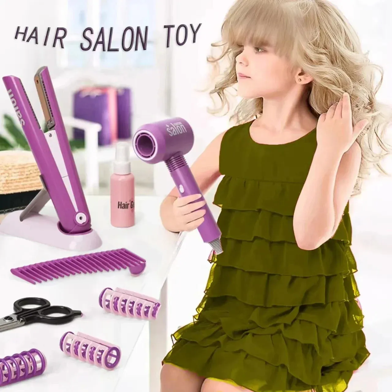 12st Childrens Hair Toys Simulate Dryer Splint Beauty Salon för barngåvor 240301