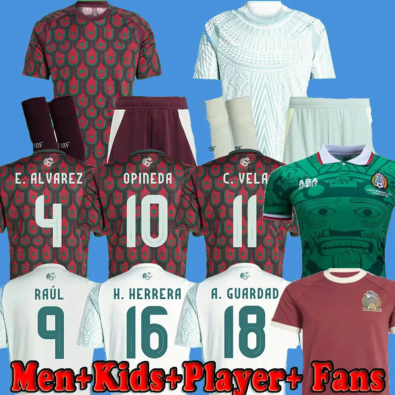 حجم 3XL 24 25 Mexico Soccer Jerseys Copa Player Fans 1985 Retro Kit Shirt Red White Soccer Dorts Chicharito Lozano 2024 2025 Men Kids Sets Usiform 1998