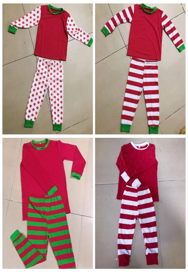 INS XMAS Christmas New Dot Strip Family Matching Pajamas PJs Sets Dad Mommy Kids Red Green Sleep abbigliamento da notte Tops Pant1812202