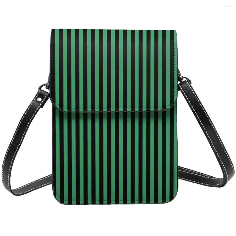 Sac à bandoulière rayé en forme de bonbon, vert et noir, en vrac rétro pour téléphone portable, sacs d'école en cuir pour étudiants