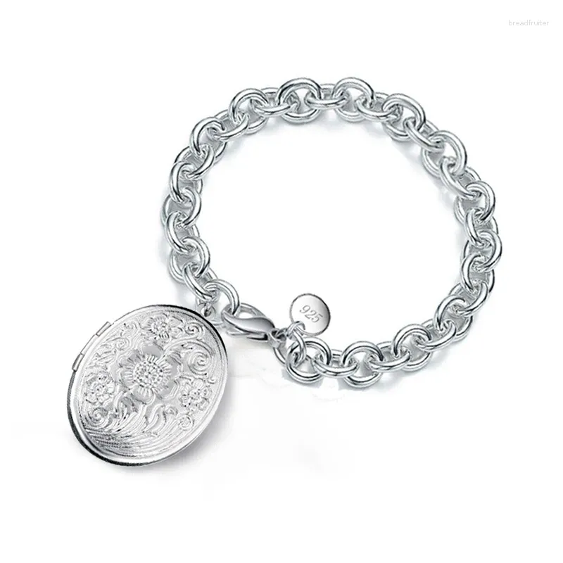 Charm Bracelets Selling Po Locket For Friend Birthday Gifts Engraved Antique Flowers 925 Sterling Silver Jewelry