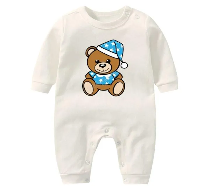 Op voorraad zomer pasgeboren kinderen designer rompertjes baby jongens meisjes mode print luxe puur katoen korte mouw jumpsuit met lange mouwen b7143187