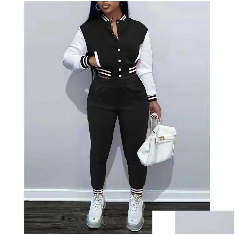 Womens Tracksuits Outono e Inverno Novo Beisebol Duas Peças Conjunto Floresta Estilo Y Luz Luxo High End Versátil Moda Rop Entrega App Otce9