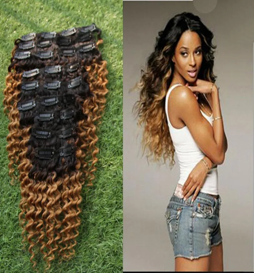 100g 9 PieceSet Ombre 1B27 Brasileiro Kinky Curly Clipe em extensões de cabelo 100 cabelo humano virgem9883246