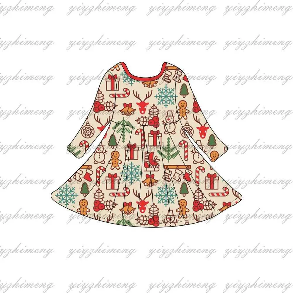 Girl's Dresses Newest design Christmas dress for children in the style of Christmas flock; gift; sweets with pattern dress with long sleeves for girls 240315