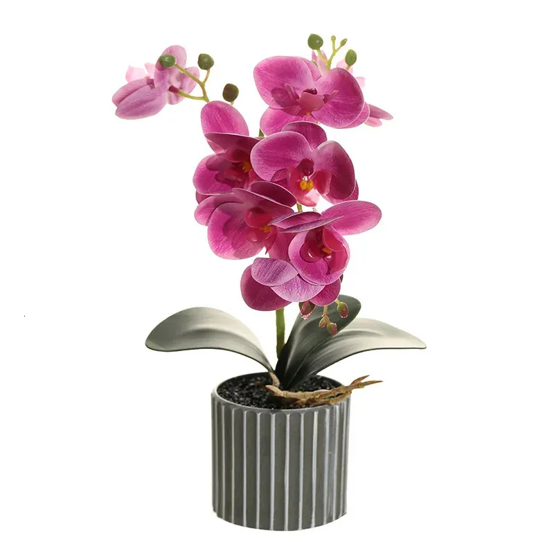 Phalaenopsis artificiel en pot bonsaï fausse orchidée avec feuille en pot plante de mariage accessoires d'arrangement de fleurs décoration intérieure 240306