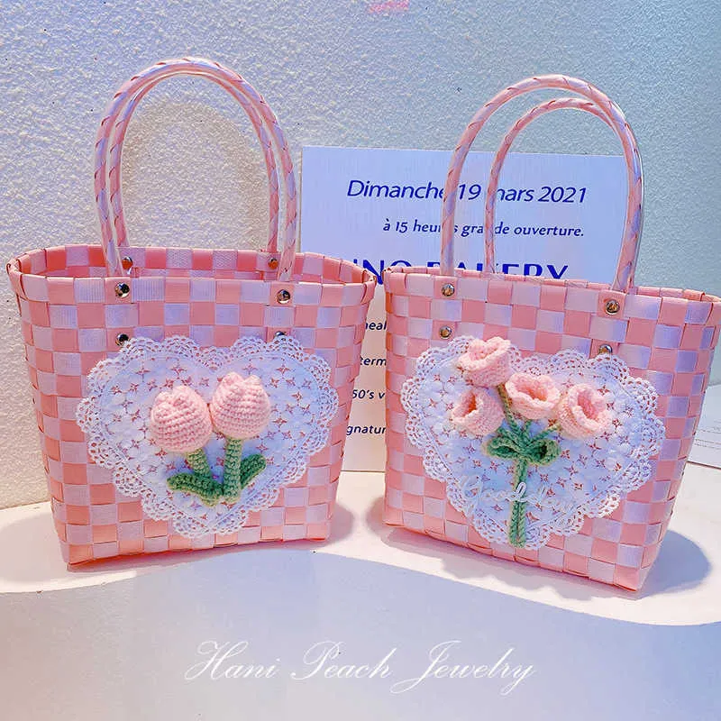 HD4370A05 Puro Desejo Romântico Sino Orquídea Bolsa Renda Amor Tridimensional Hooked Tulip Vegetal Basket Bag 240315