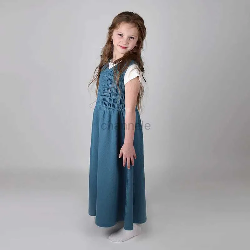 Vestidos da menina Meninas maxi vestido waffle malha e bastão verão roupas sem mangas para crianças vestidos para meninas crianças roupas v pescoço menina camisola 240315