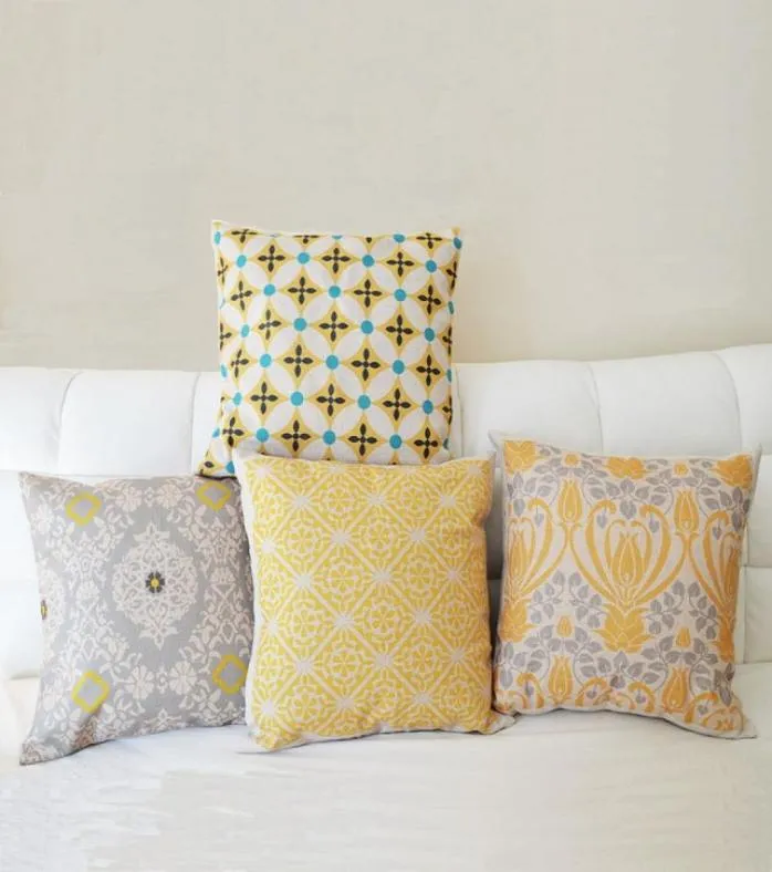 Whole1 Pcs 45x45cm Retro Yellow Flower Pillow Case Cover Four Pattern Cotton Home Linen Back Throw Supplies9263578