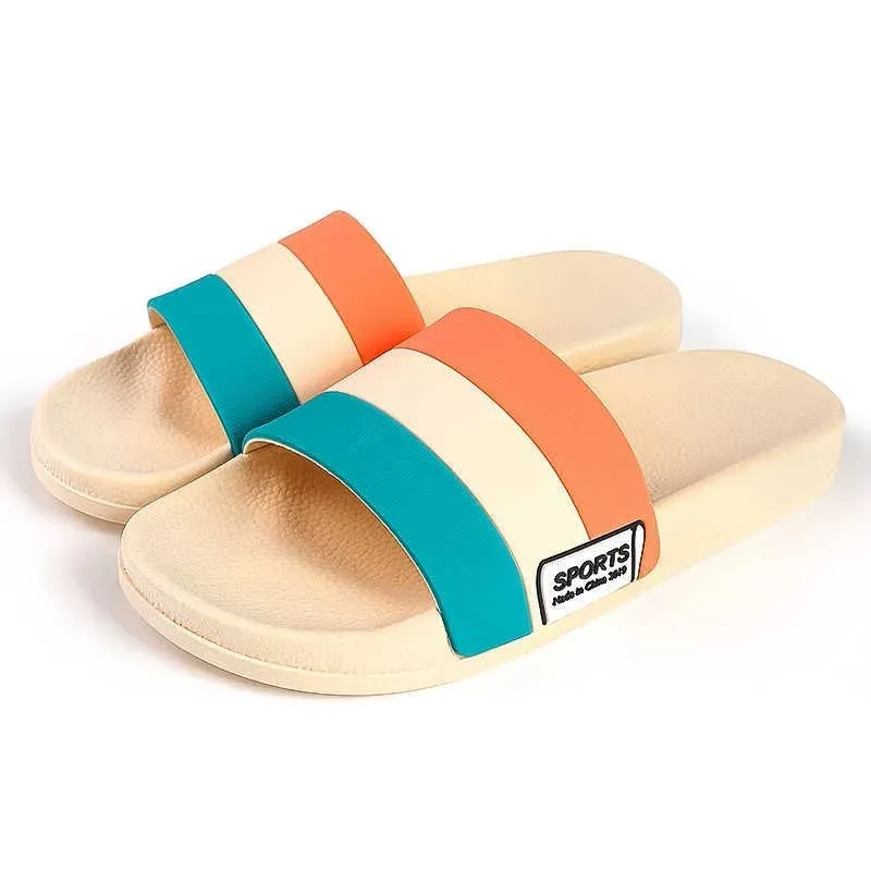 Terlik Stripe Sport Terlik Kalın Sole Yumuşak Eva Kapalı Banyo Slaytlar Sandalet Sıradan Plaj Unisex Platform Erkek Kadın Ev Ayakkabı Büyük