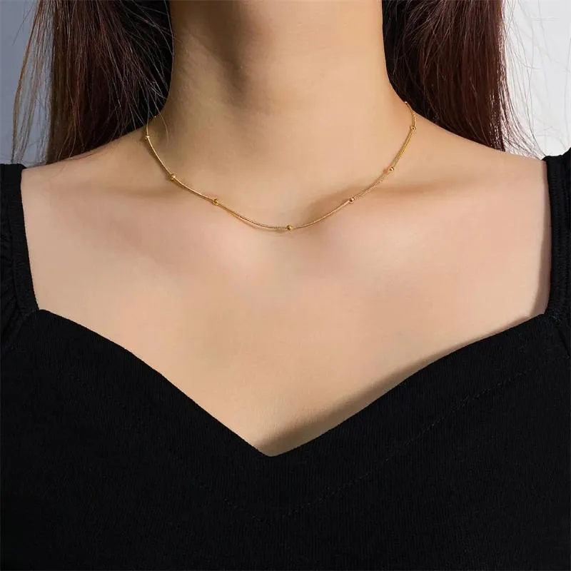 Choker Simple Fashion Woman Beads Chain Chokers Necklace For Women Girls Gold Color Jewelry Wedding Bridal Gifts