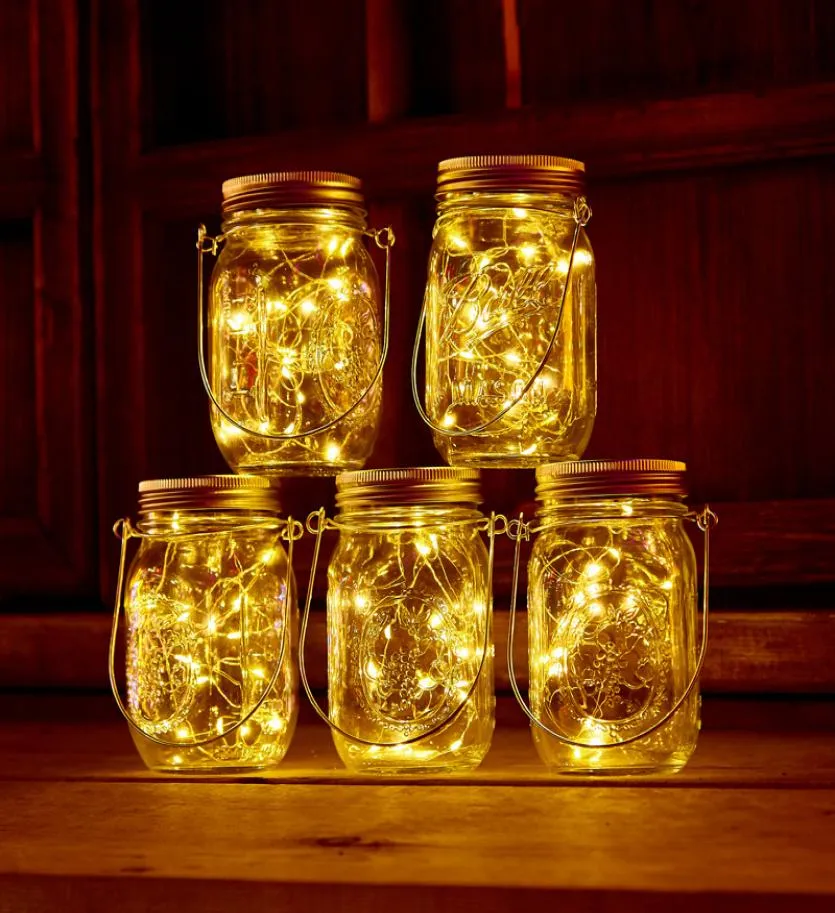 LED Mason Jars op zonne-energie, oplichtend deksel, 20 leds, String Fairy Star Lights, schroefdeksels, voor Mason glazen potten, kersttuin, Ligh2137158