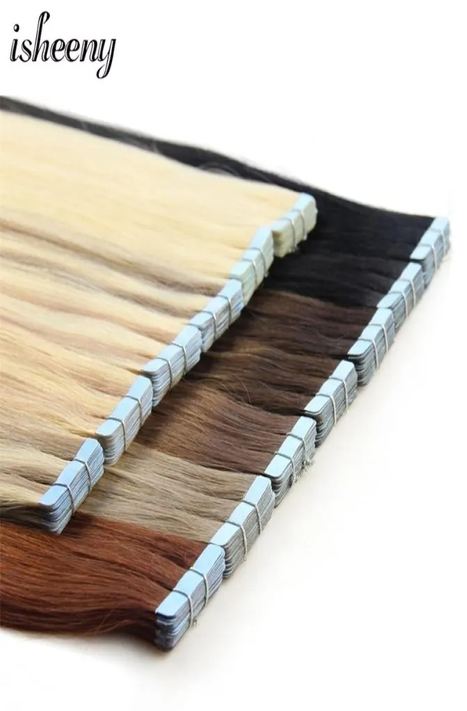 Isheeny Blonde Human Hair Tape In Extensions European Natural Skin Weft 12quot24quot Black Brown 100 Real W2204018262977