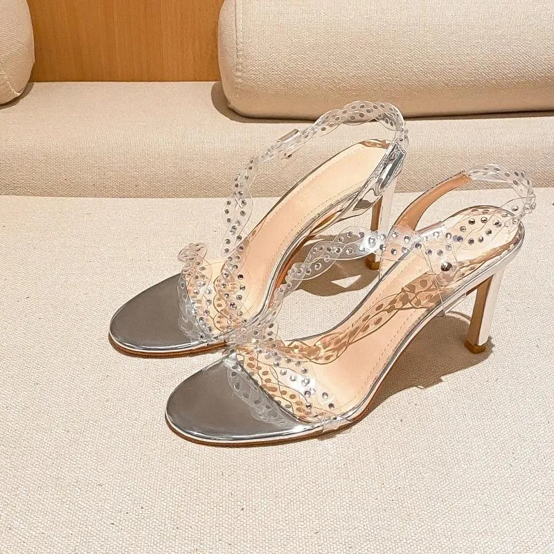 Sandales d'été à talons hauts pour femmes, strass, cristal Transparent, Style féerique, talons aiguilles pointus