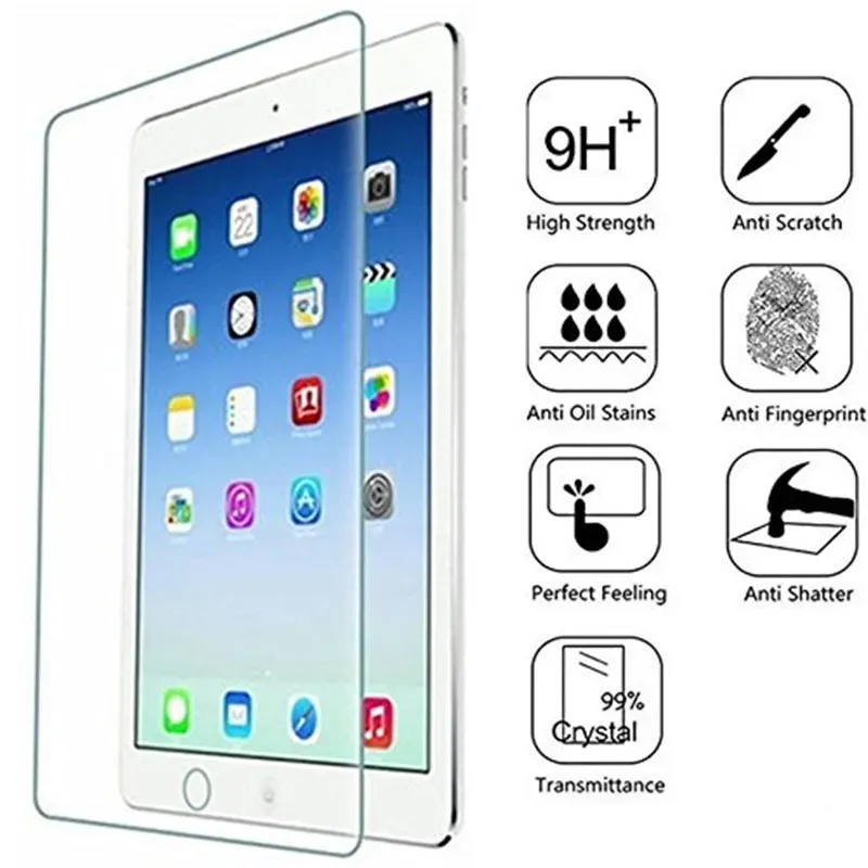 Transparent Tablet PC Screen Protectors For iPad 9.7 10.2 inch 6 5 4 3 iPad mini iPad Air iPad Pro Clear Thin Tough Tempered Glass with package