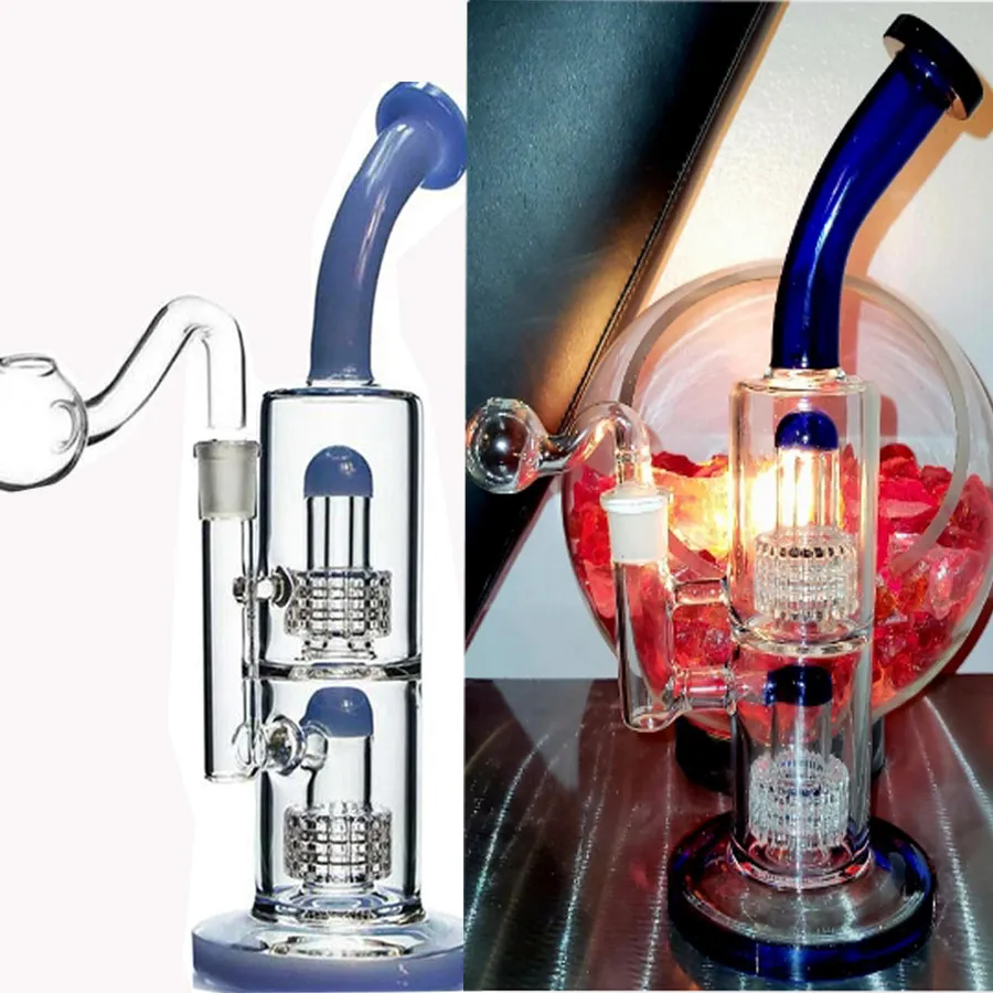 Dubbel matris perc glas vatten bongs oljerigor vattenpipa