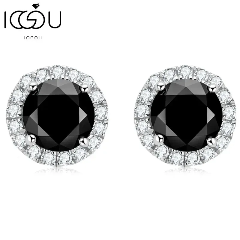 IOGOU 6 mm czarne okrągłe kolczyki stadninowe dla kobiet mężczyźni oryginalne 925 srebrny luksusowy biżuteria z certyfikatem 240227