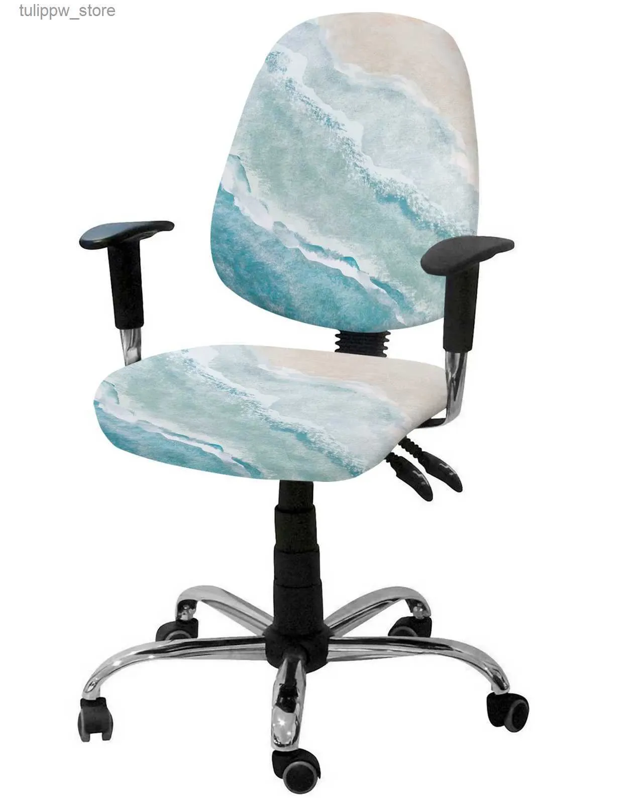 의자 덮개 비치 그라디언트 블루 탄성 안락 의자 컴퓨터 의자 커버 스트레치 이동식 사무실 의자 슬립 룸 스플릿 시트 커버 L240315