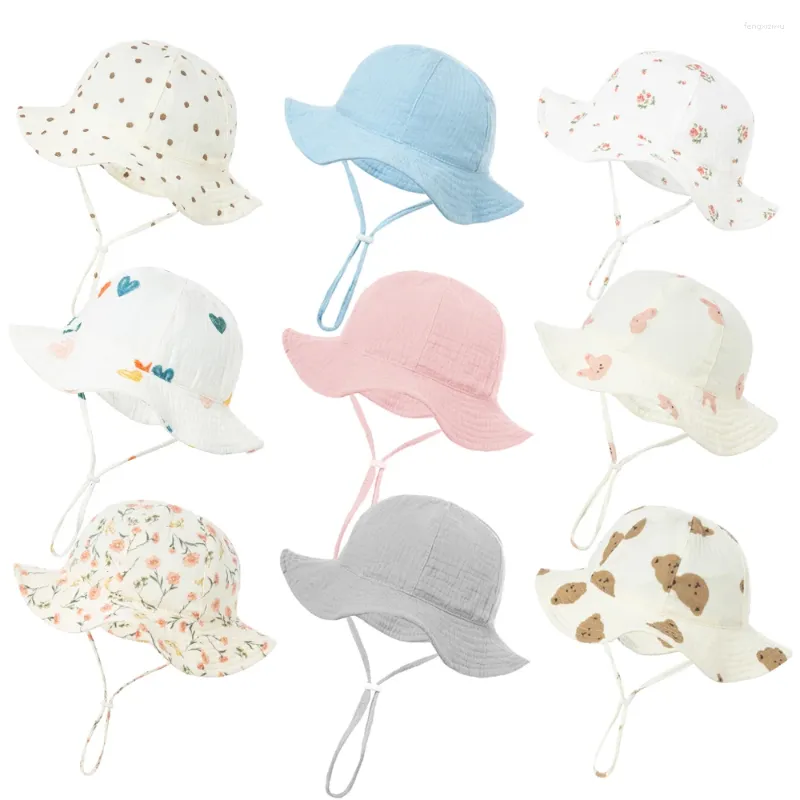 Hårtillbehör Muslin Baby Sun Hat Spring Summer Kids Hucket Hats For Girls Pure Cotton Beach Togle Boy Cap Spädbarn Född 0-12m